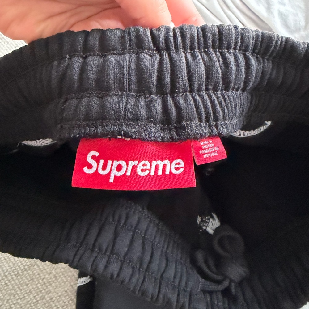 Supreme Black Sweatpants with White Script Logos - Picture 3 of 4